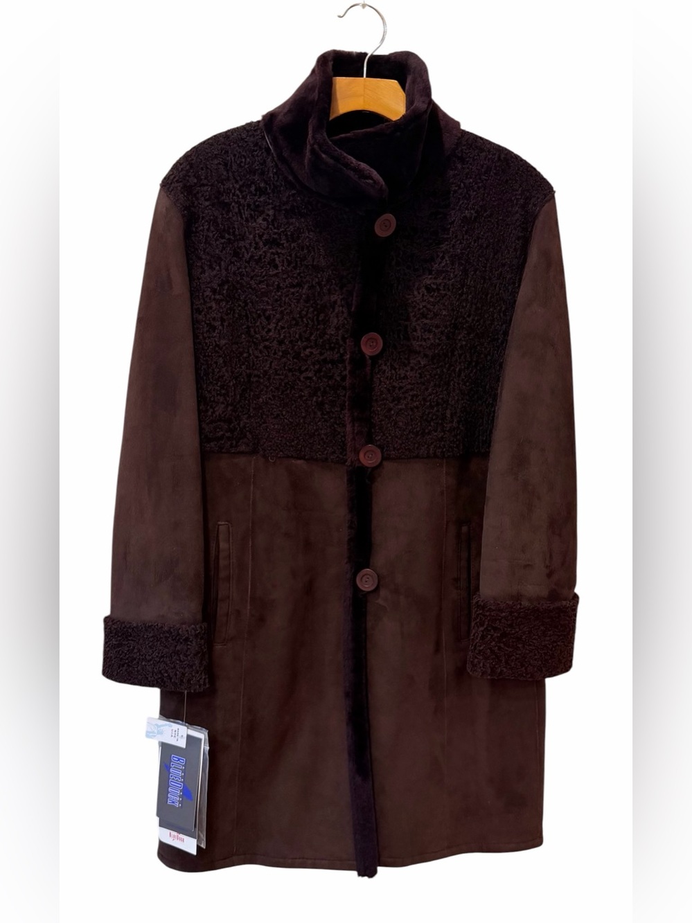 NWT Blue Duck Genuine Spanish Merino Shearling Coat Chocolate Burgundy Made NYC